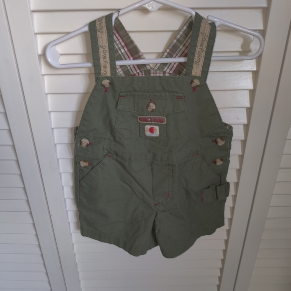 Koala Kids Gone Fishing Shortalls Overalls with Plaid Details Baby Size 0/3M - Picture 1 of 5